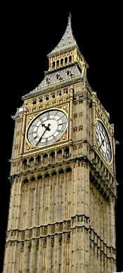 Reloj Big-Ben en palacio medieval de Inglaterra.
